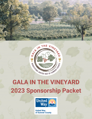 Cover for 2023 Gala in the Vineyard Sponsorship Packet