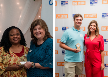 Pictured (l-r): Theresa Dowell-Fuqua, Volunteer of the Year; Toni Dew, UWSC Projects Manager; Sean Morrison, Youth Volunteer of the Year, and Erin Birch, UWSC CEO