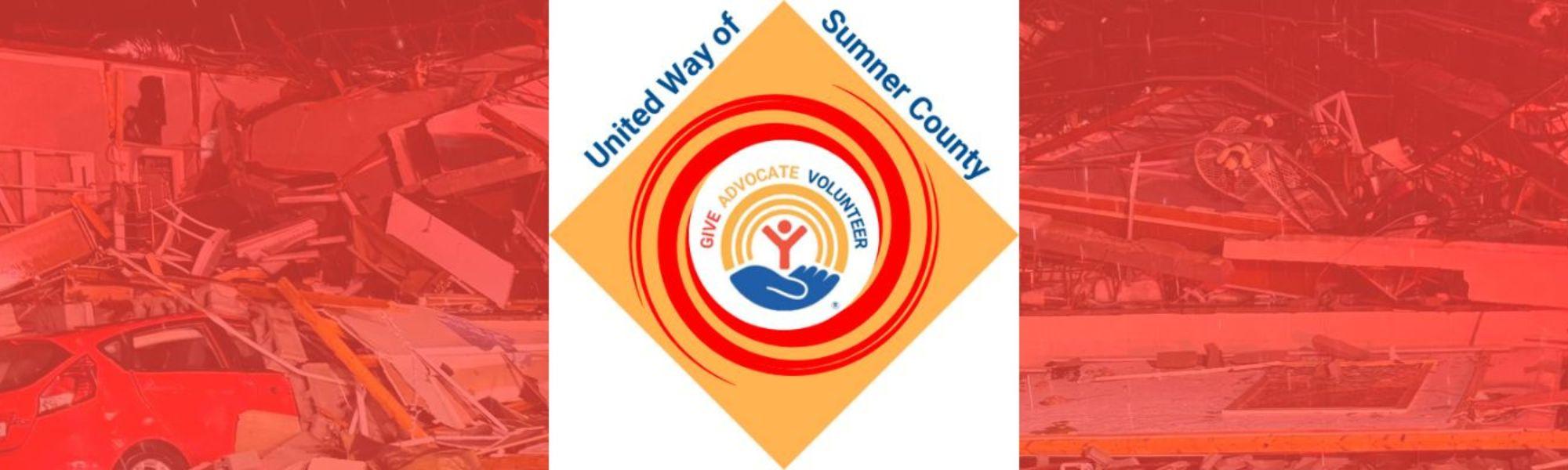 UWSC Disaster Relief logo with storm damage and red overlay