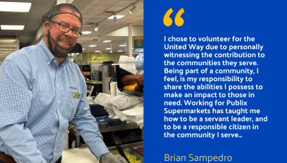 Publix Store Manager Brian Sampedro and his quote about volunteering for UWSC