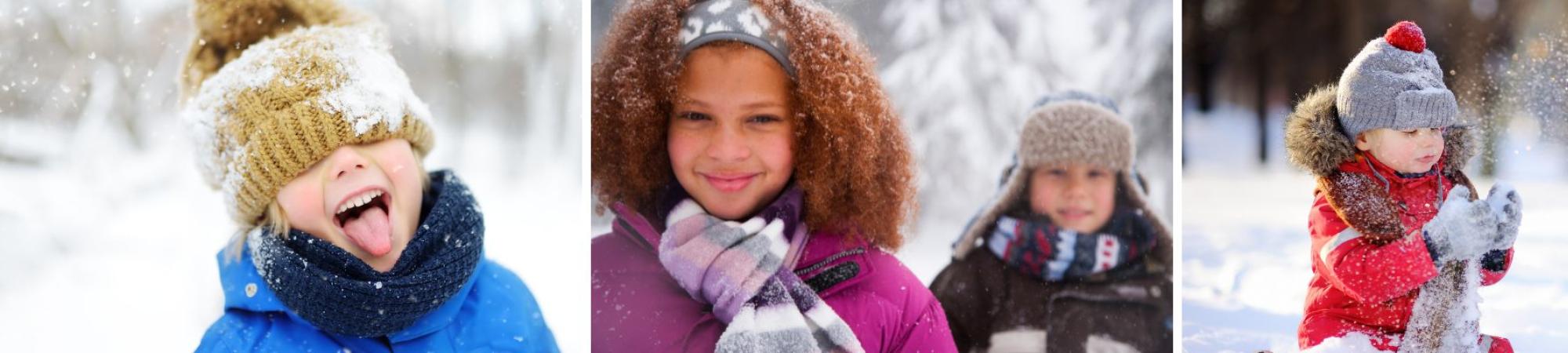 3 pictures of kids in coats