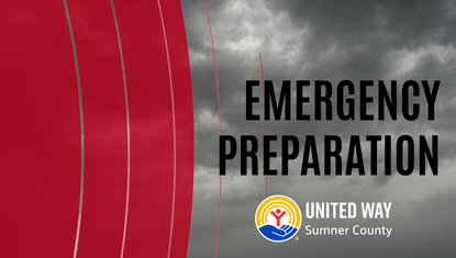 Emergency Preparation graphic with dark storm clouds